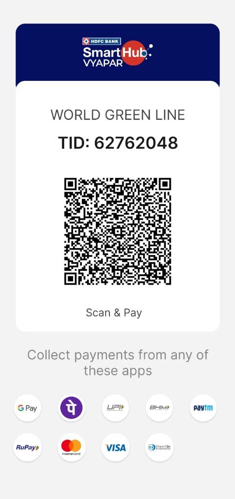 Official HDFC Bank SmartHub QR - WORLD GREEN LINE